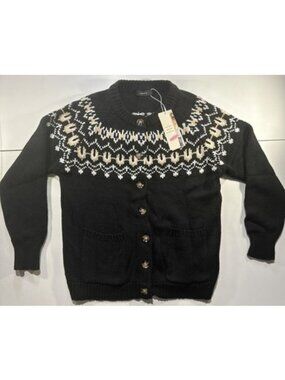 Dokotoo Women's Cardigan Sweater Size M Long Sleeve Color Black/white/tan